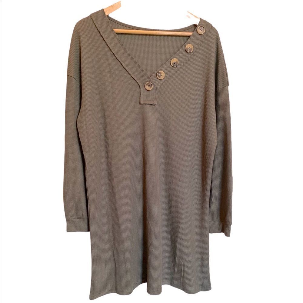 NWOT Gray V Neck Waffle Knit Loose Fit Dress Size XL